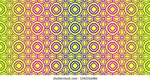 Vector Illustration. Pattern With Traditional Geometric Ornament, Decorative Border. Design For Print Fabric. Yellow purple color.