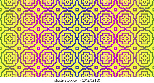 Vector Illustration. Pattern With Traditional Geometric Ornament, Decorative Border. Design For Print Fabric. Yellow purple color.