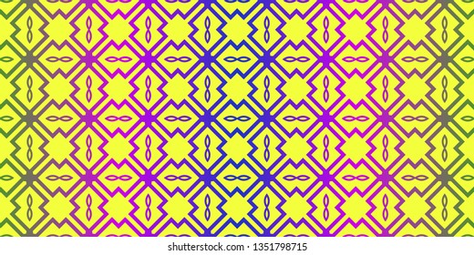 Vector Illustration. Pattern With Traditional Geometric Ornament, Decorative Border. Design For Print Fabric. Yellow purple color.