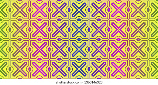 Vector Illustration. Pattern With Traditional Geometric Ornament, Decorative Border. Design For Print Fabric. Yellow purple color.