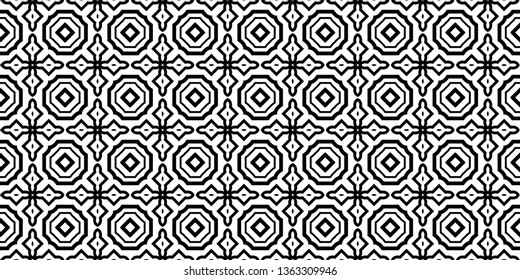 Vector Illustration. Pattern With Traditional Geometric Ornament, Decorative Border. Design For Print Fabric. Paper For Scrapbook. Black white color.