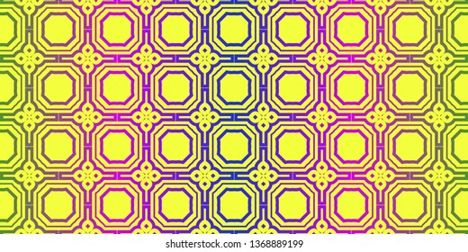 Vector Illustration. Pattern With Traditional Geometric Ornament, Decorative Border. Design For Print Fabric. Yellow purple color.