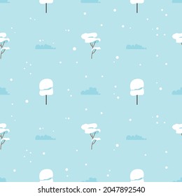 Vector illustration. Pattern trees, bushes winter