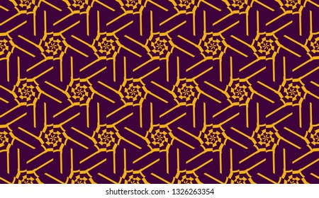 Vector illustration with pattern in triangles style. Curved line. Decorative design for For interior wallpaper, smart design, fashion print. Purple, orange color. Seamless.