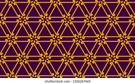 Vector illustration with pattern in triangles style. Curved line. Decorative design for For interior wallpaper, smart design, fashion print. Purple, orange color. Seamless.