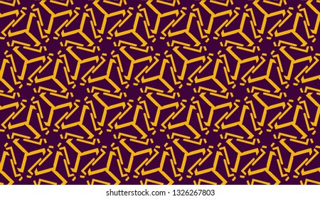 Vector illustration with pattern in triangles style. Curved line. Decorative design for For interior wallpaper, smart design, fashion print. Purple, orange color. Seamless.