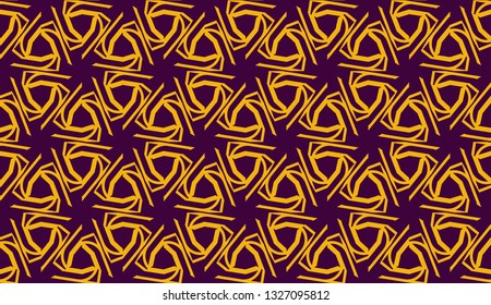 Vector illustration with pattern in triangles style. Curved line. Decorative design for For interior wallpaper, smart design, fashion print. Purple, orange color. Seamless.