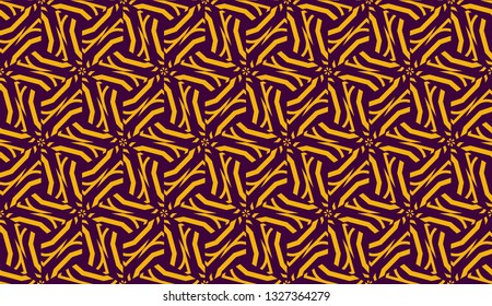 Vector illustration with pattern in triangles style. Curved line. Decorative design for For interior wallpaper, smart design, fashion print. Purple, orange color. Seamless.