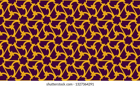 Vector illustration with pattern in triangles style. Curved line. Decorative design for For interior wallpaper, smart design, fashion print. Purple, orange color. Seamless.