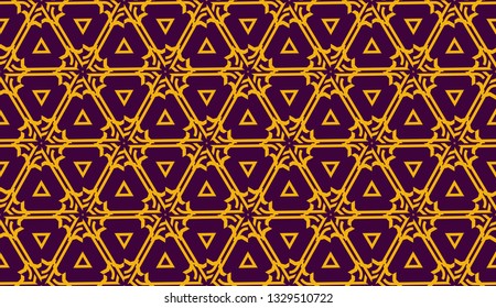 Vector illustration with pattern in triangles style. Curved line. Decorative design for For interior wallpaper, smart design, fashion print. Purple, orange color. Seamless.
