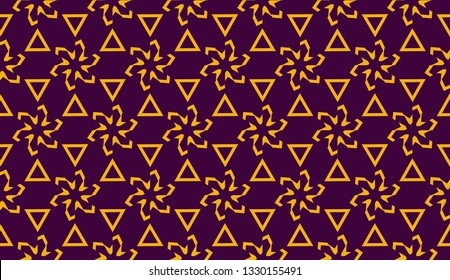 Vector illustration with pattern in triangles style. Curved line. Decorative design for For interior wallpaper, smart design, fashion print. Purple, orange color. Seamless.