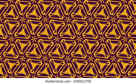 Vector illustration with pattern in triangles style. Curved line. Decorative design for For interior wallpaper, smart design, fashion print. Purple, orange color. Seamless.