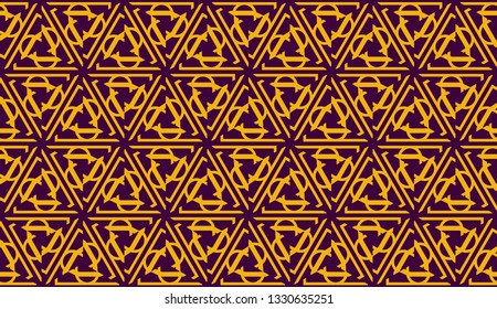 Vector illustration with pattern in triangles style. Curved line. Decorative design for For interior wallpaper, smart design, fashion print. Purple, orange color. Seamless.