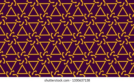 Vector illustration with pattern in triangles style. Curved line. Decorative design for For interior wallpaper, smart design, fashion print. Purple, orange color. Seamless.