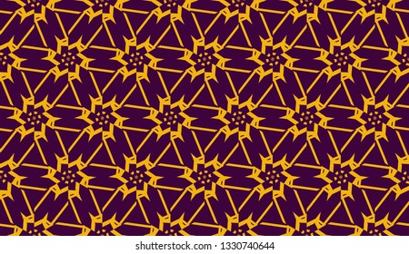 Vector illustration with pattern in triangles style. Curved line. Decorative design for For interior wallpaper, smart design, fashion print. Purple, orange color. Seamless.