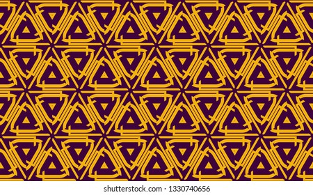 Vector illustration with pattern in triangles style. Curved line. Decorative design for For interior wallpaper, smart design, fashion print. Purple, orange color. Seamless.