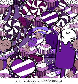 Vector illustration. Vector pattern with various cartoon houses. Christmas illustration on orange, blue and white colors.