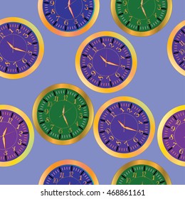 Vector illustration. Pattern of vintage watches.