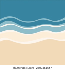 A vector illustration of a pattern where waves meet the sandy shore, incorporating beige and blue tone.