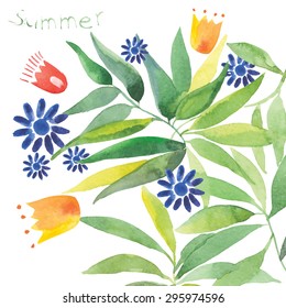 Vector Illustration of pattern wildflower on white background. Watercolor for summer texture