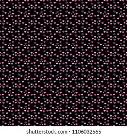 Vector illustration. Pattern for wrapping, cover, background, surface print. Endless background with hand drawn figures on black, pink and purple colors. Seamless raster love pattern with hearts.