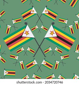 Vector Illustration of Pattern Zimbabwe Flags and Dark Green Color Background.