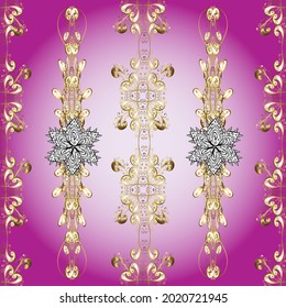 Vector illustration. Patterned carpet with a border frame. Seamless. Colorful oriental mosaic with a classic traditional flower motif and geometric ornament. Illustration on violet, purple colors.