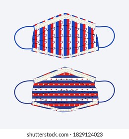 Vector illustration of patterned face masks. Stars and stripes, USA flag inspired fabric print. Patriotic covid 19 protection. Election face masks. Vote safely signage, information, posters etc.