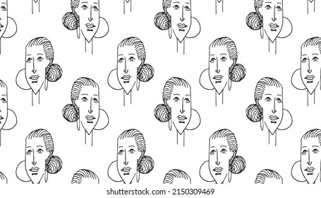 Ilustración de vectores Patrones con la cabeza de las mujeres con peinados altos