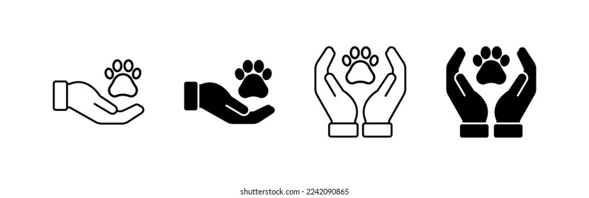 Vector illustration of Paw in hand icon set isolated