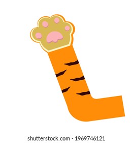 Vector illustration. Paw of the Tiger Cub. On white background. High five . Hello how are you .