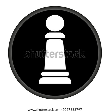 Vector illustration of pawn in chess icon. White chess pawn icon on black circle background. 