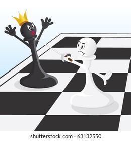 Vector illustration pawn threatening King