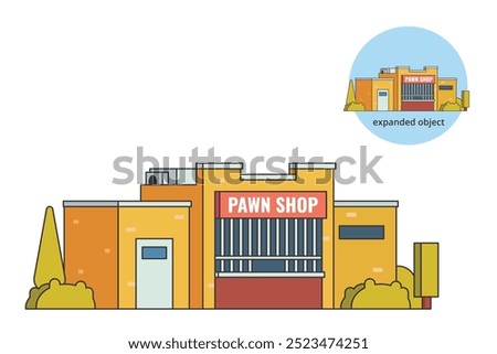 Vector illustration of pawnshop building with editable outline	