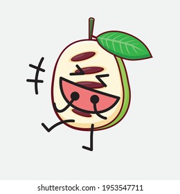 Vector Illustration of Pawpaw Fruit Character with cute face, simple hands and leg line art on Isolated Background. Flat cartoon doodle style.