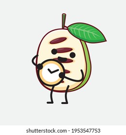 Vector Illustration of Pawpaw Fruit Character with cute face, simple hands and leg line art on Isolated Background. Flat cartoon doodle style.