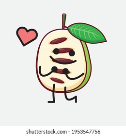 Vector Illustration of Pawpaw Fruit Character with cute face, simple hands and leg line art on Isolated Background. Flat cartoon doodle style.