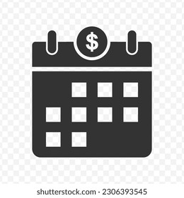 Vector illustration of pay calendar icon in dark color and transparent background(png).