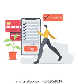 Vector illustration, Pay online concept illustration, Mobile payment concept, perfect for banner, mobile app, landing page, Smartphone wireless money transfer, Flat design. - Vector