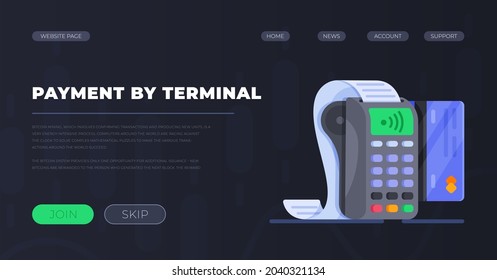 Vector illustration of payment by terminal. Payment by card. Translation. 