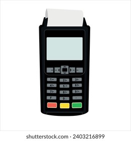 Vektorgrafik des Zahlungsterminals auf weißem Hintergrund. Unberührte Zahlung für Waren und Dienstleistungen. Shotlistbanking.