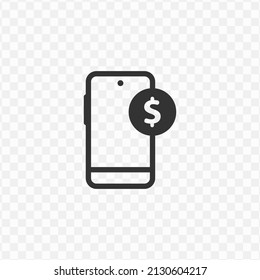 Vector illustration of payment via cellphone icon in dark color and transparent background(png).