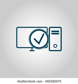 Vector illustration of pc accept sign icon on grey background.
