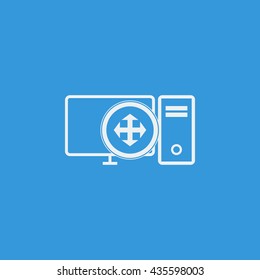 Vector illustration of pc arrows sign icon on blue background.