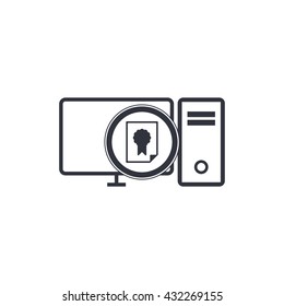 Vector illustration of pc certificate sign icon on white background.