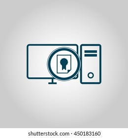 Vector illustration of pc certificate sign icon on grey background.