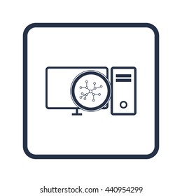 Vector illustration of pc connection sign icon on blue round background.