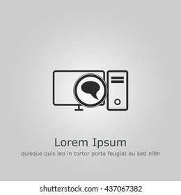 Vector illustration of pc discussion sign icon on grey background.