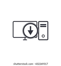 Vector illustration of pc down sign icon on white background.