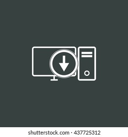 Vector illustration of pc down sign icon on dark background.